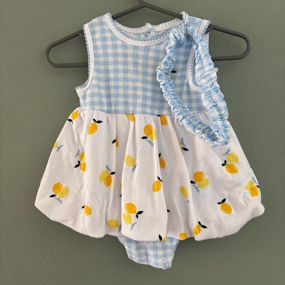 Little Me Lemon Plaid Infant Plaid Dress with Headband - Picture 1 of 4